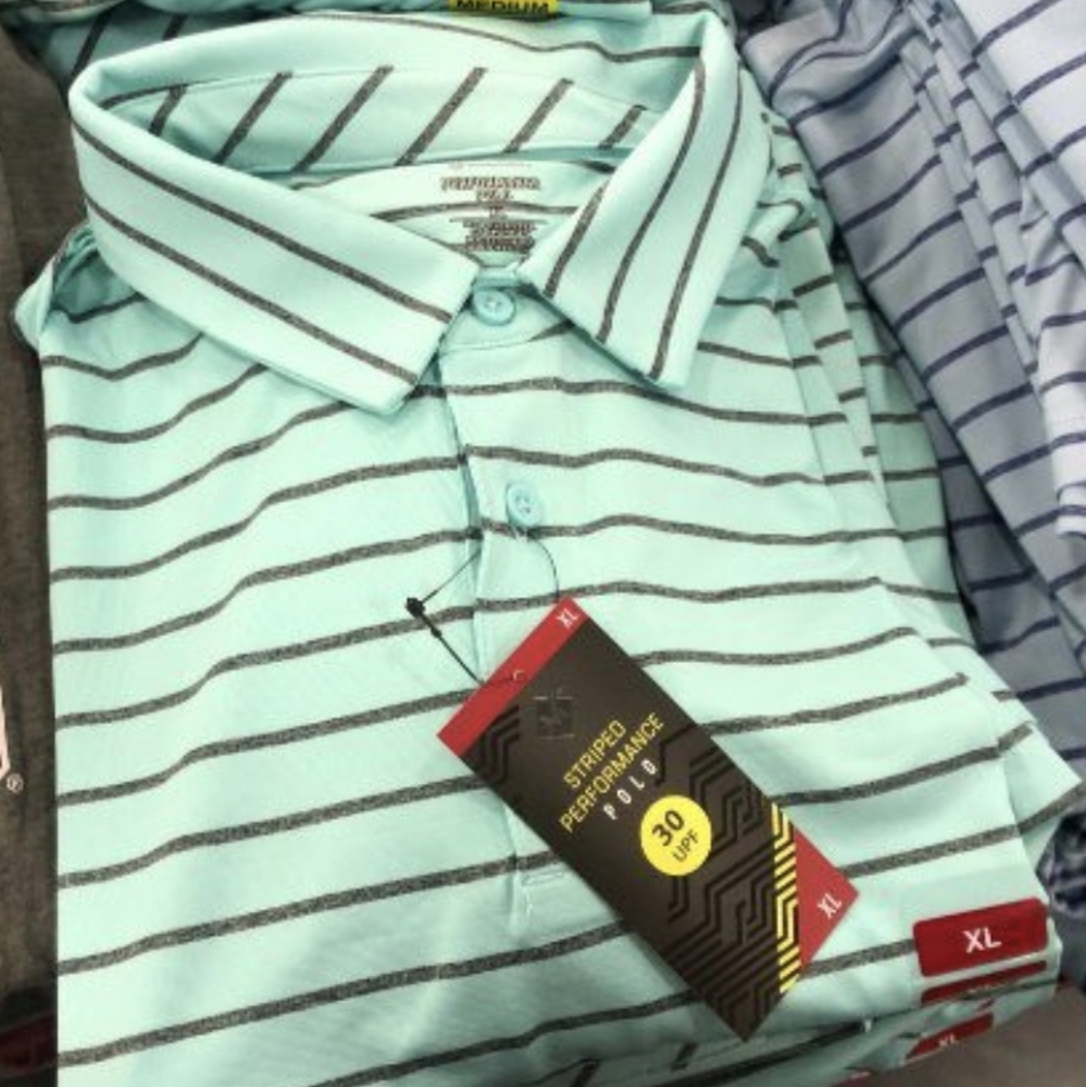 Members Mark Performance Golf Polo Striped 30 UPF Mint Gray Men's XL